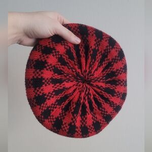 Vintage 100% Wool Classic Buffalo Check Hat or Tam, Red & Black